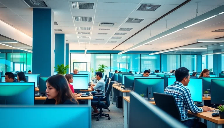 Agents working in call centers in Tijuana, Mexico, showcasing a vibrant and collaborative environment.