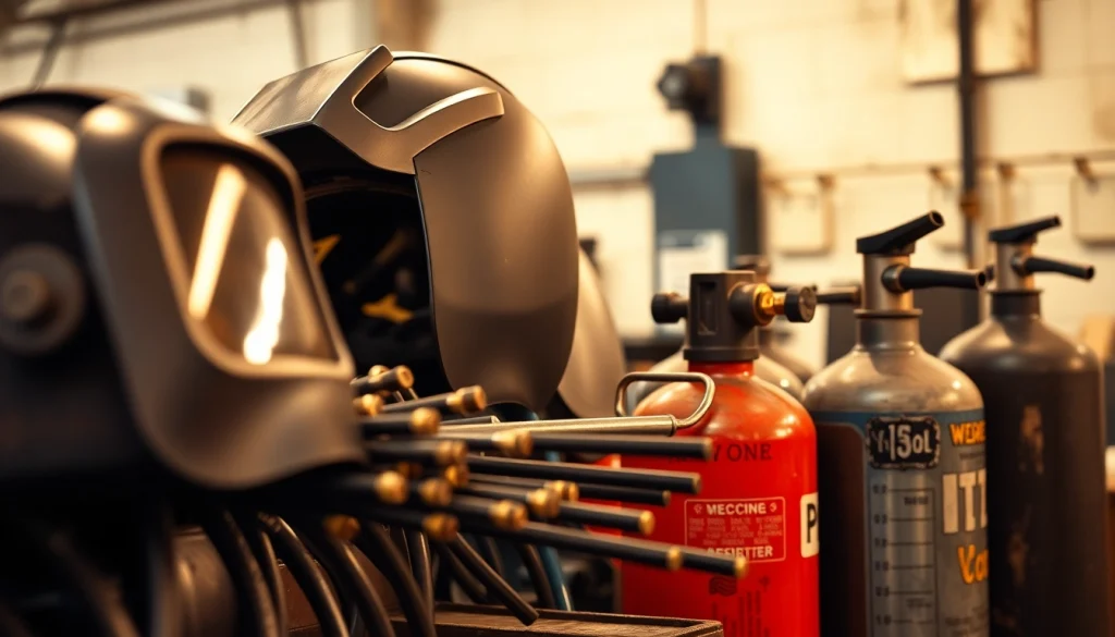 Shop welding supplies near me, featuring essential tools and equipment in a well-lit industrial setting.