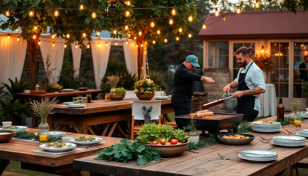 Hochzeit Grill Catering für Berlin showcasing an elegant BBQ setup at a wedding reception.