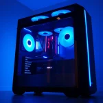 Showcase a sleek gaming pc case featuring tempered glass design and LED lighting for stunning aesthetics.