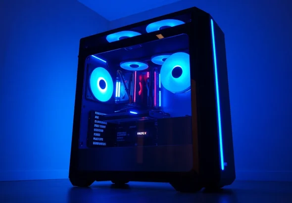 Showcase a sleek gaming pc case featuring tempered glass design and LED lighting for stunning aesthetics.