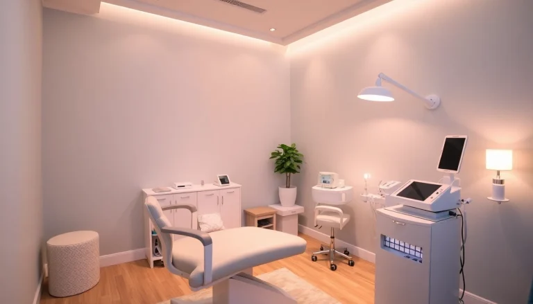 Behandlung der Haut mit professioneller Ausstattung in einem modernen Behandlungsraum für ästhetische Medizin.