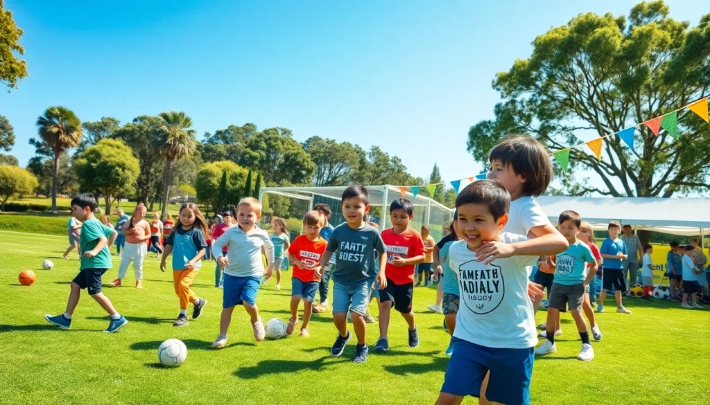 Children enjoying a wildfire event Perth with energetic sports activities in a vibrant outdoor setting.