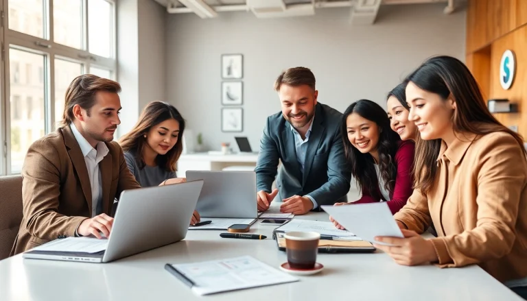 Créez votre société commerciale avec des entrepreneurs collaborant dans un environnement professionnel.