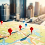 Explore various locations on a detailed map featuring colorful markers.