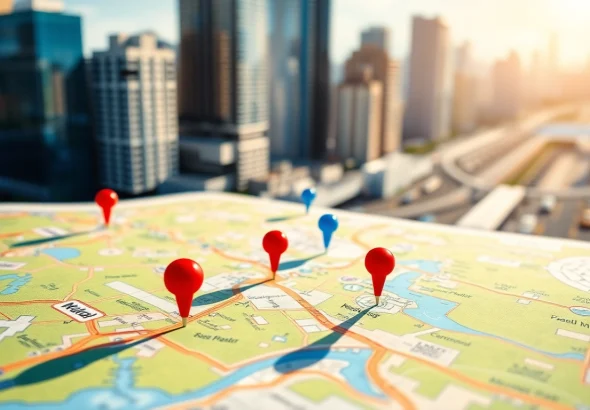 Explore various locations on a detailed map featuring colorful markers.