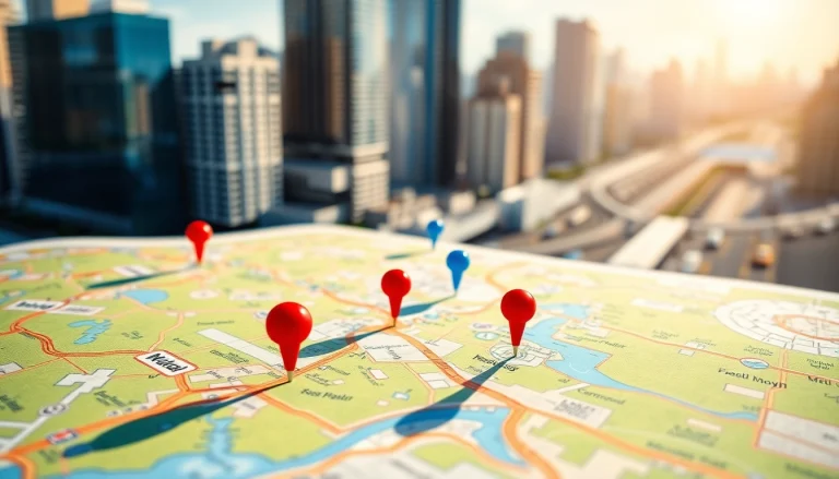 Explore various locations on a detailed map featuring colorful markers.