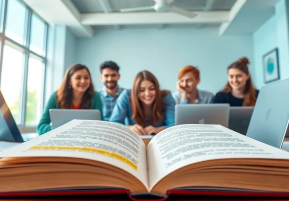 CIPD assignment help in a vibrant study environment with students collaborating.