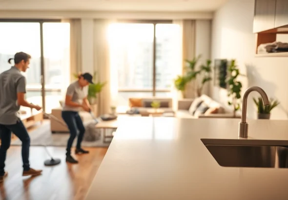 Bond cleaning Brisbane service showcasing dedicated cleaners ensuring a spotless apartment.