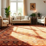 Admire the intricate Zemmour Vintage rugs in a cozy sunlit living room setting.