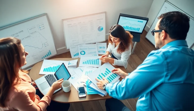 Engaged team conducting competitor pricing research in a professional office setting.