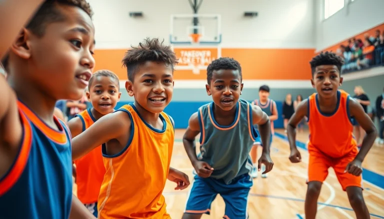 Young athletes displaying teamwork at Takeover Basketball Academy during practice.