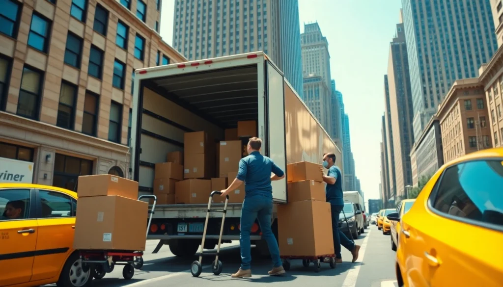 Movers from a moving company nyc diligently load items into a truck.