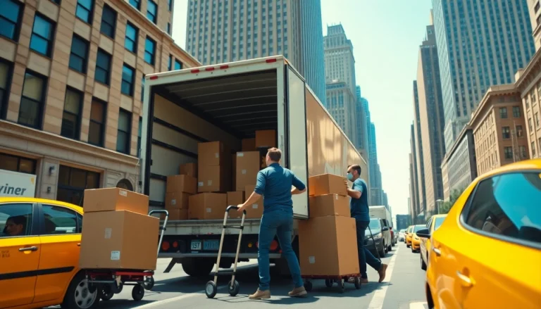 Movers from a moving company nyc diligently load items into a truck.