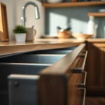 Showcase of a modern metal drawer system emphasizing quality and design in a kitchen setting.