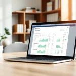 Evaluate content quality with a plagiarism detector tool on a laptop in a modern office.