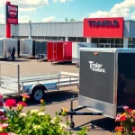 Explore various trailers for sale in Massachusetts at a vibrant dealership showcasing different models.