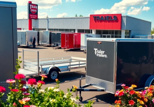 Explore various trailers for sale in Massachusetts at a vibrant dealership showcasing different models.