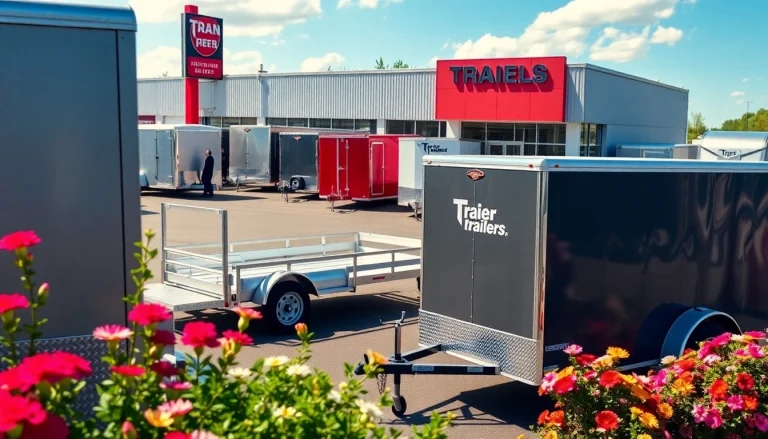 Explore various trailers for sale in Massachusetts at a vibrant dealership showcasing different models.