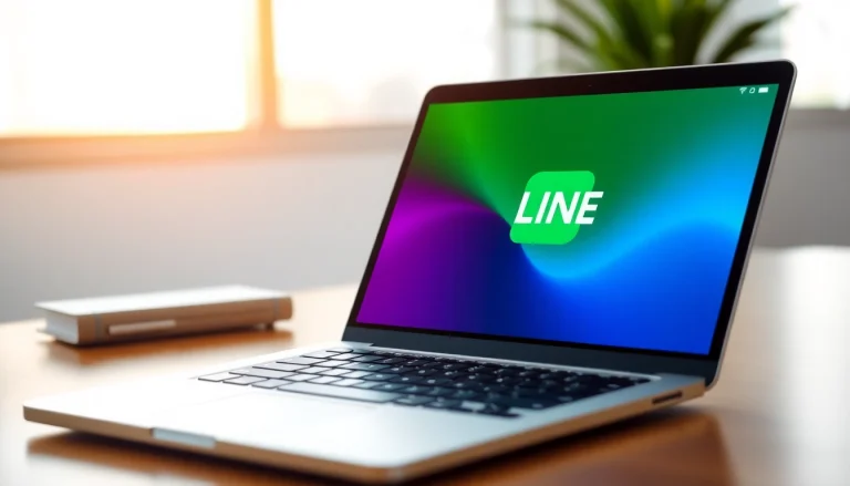 Download the line電腦版官方下載 interface on a laptop showcasing vibrant communication features.