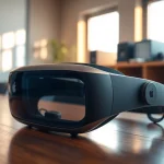 Buy Vision Pro headset showcased on a stylish desk with natural lighting.