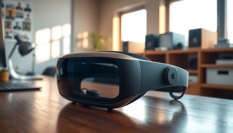Buy Vision Pro headset showcased on a stylish desk with natural lighting.