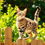 Explore the beauty of Bengal Breeders Orange County with a playful Bengal cat in a sunny garden.
