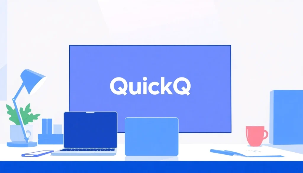 Engage with the quickq官网 platform showcasing a modern digital workspace with QuickQ branding and productivity tools.