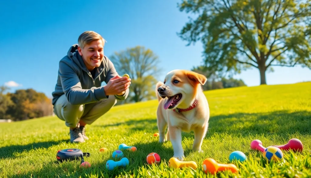 Engaging dog trainer showcasing effective techniques for Dog Training Irvine with a playful puppy.