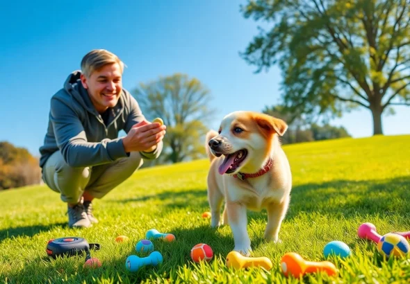 Engaging dog trainer showcasing effective techniques for Dog Training Irvine with a playful puppy.