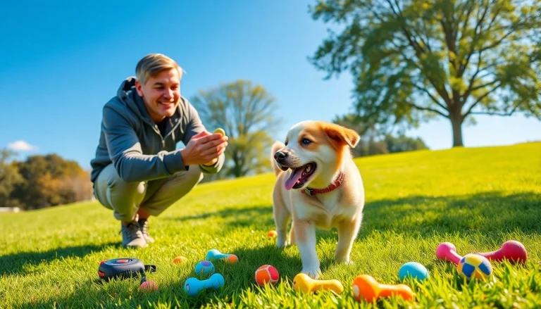Engaging dog trainer showcasing effective techniques for Dog Training Irvine with a playful puppy.
