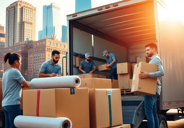 Professional movers from a moving company nyc efficiently loading a truck in the heart of the city.