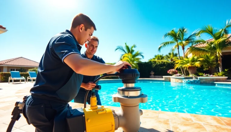 Expert pool service largo team cleaning and maintaining a sparkling residential swimming pool.