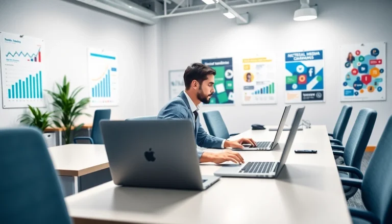 Boost engagement through effective edmonton social media marketing in a vibrant office setting.