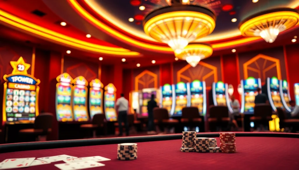 Experience exciting games at TPower casino with vibrant tables and slot machines.