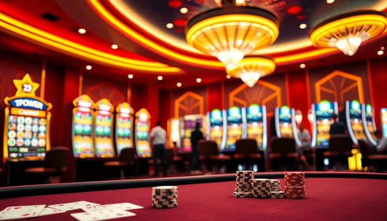 Experience exciting games at TPower casino with vibrant tables and slot machines.