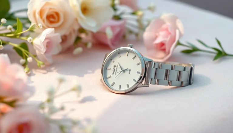Elegante Damen Armbanduhren mit minimalistischen Design und floralen Akzenten präsentieren.