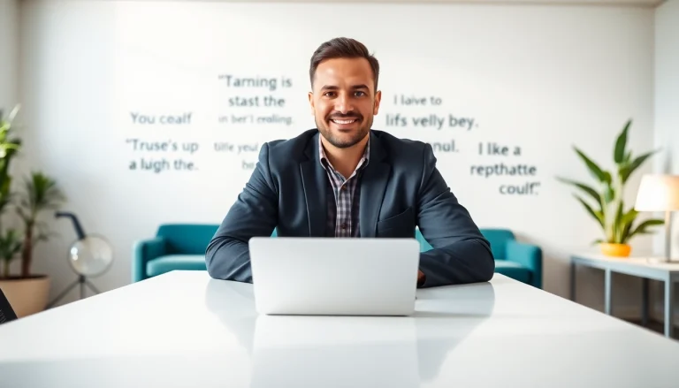 Pedro Adao confidently working in a bright modern office, portraying leadership and inspiration.