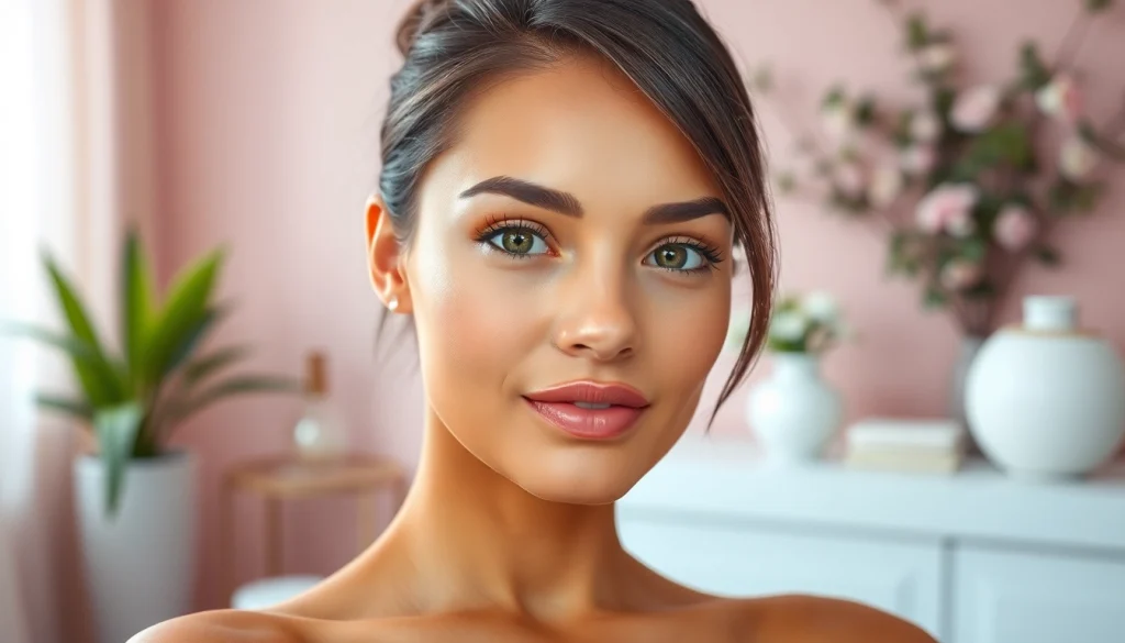Jawline sculpting enhancement showcased by a woman in a serene spa setting.