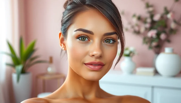 Jawline sculpting enhancement showcased by a woman in a serene spa setting.