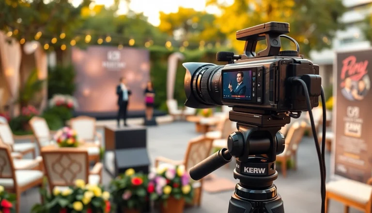 Engage with On-Site Videography setup at a professional outdoor event showcasing the speaker.