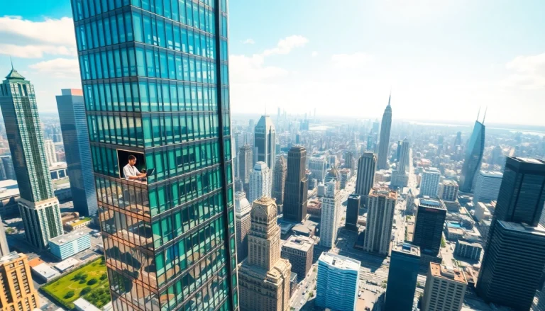 Manage your sim tower with vibrant gameplay elements in a detailed 3D skyscraper setting.