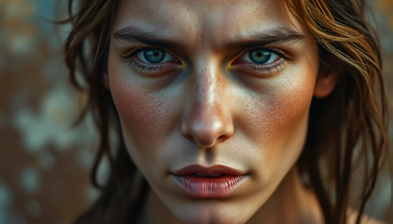 Engaging figurative art depicting a close-up expressive portrait with natural lighting and warm tones.