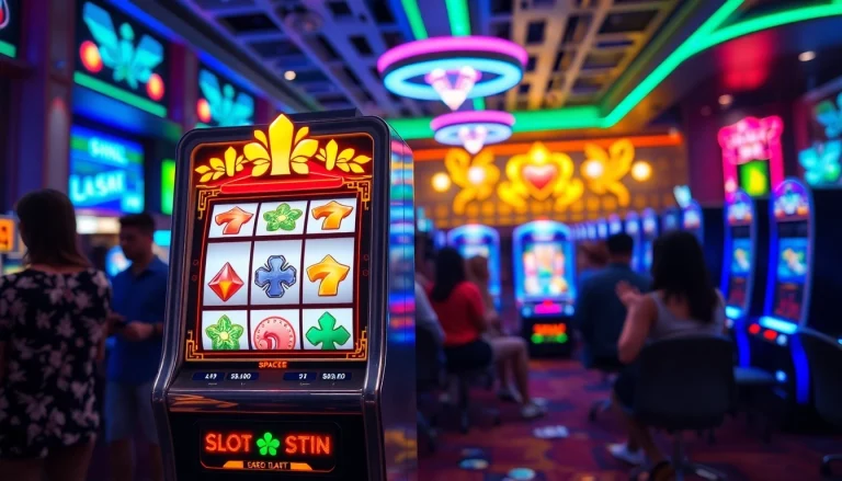 Menggambarkan situs resmi batman138 dengan mesin slot futuristik dipadukan dengan pemain beragam yang bersemangat.