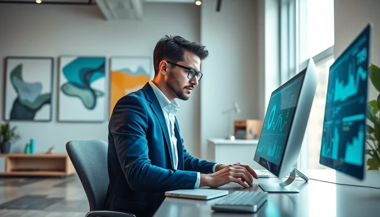 Visualize ai for competitive intelligence as a data analyst in a modern workspace analyzing charts.