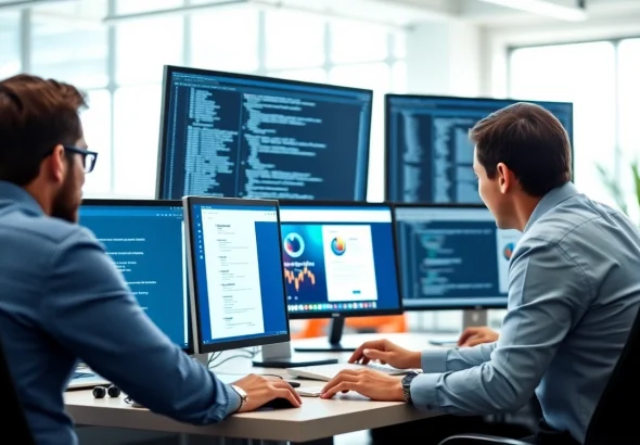 Engaged team focused on website development kansas city in a collaborative office environment.