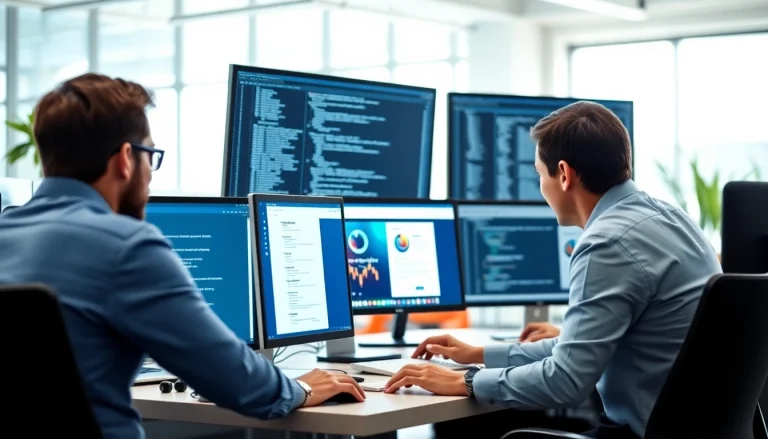 Engaged team focused on website development kansas city in a collaborative office environment.