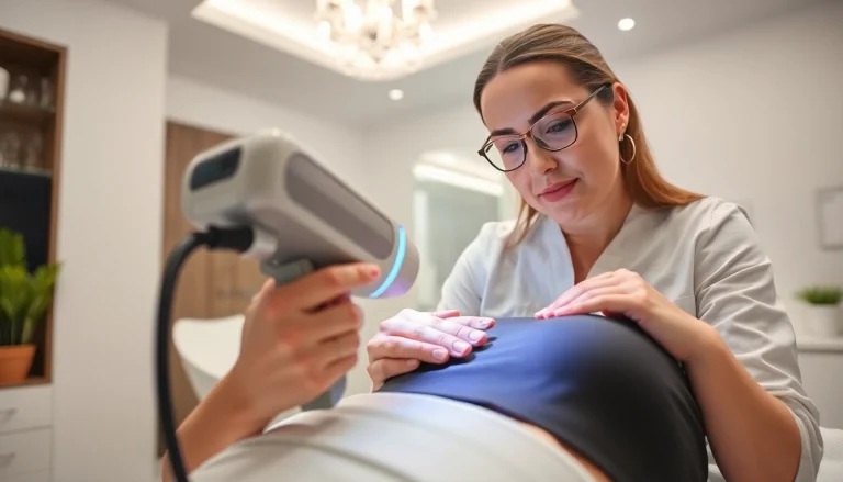 Client receiving Laser hair removal treatment in a tranquil medspa environment.