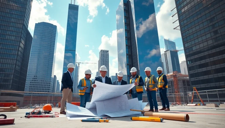 Highlighting a New York Commercial General Contractor team collaborating on-site in a vibrant urban setting.