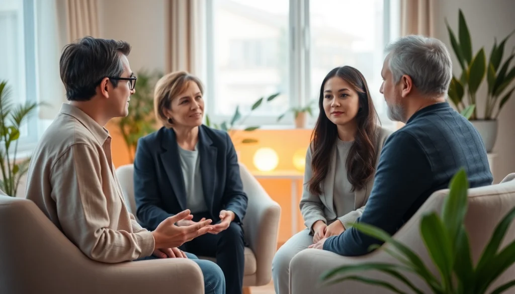Engage in professional counselling session with empathetic interaction in a calming office.